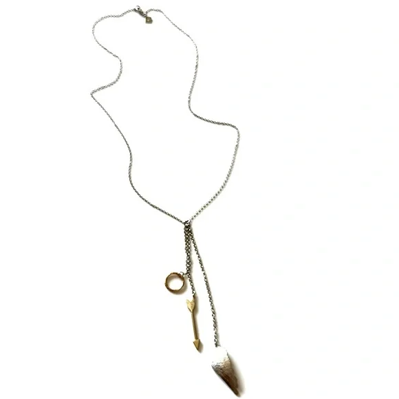 BANANA REPUBLIC | Two-tone Y-Drop Circle, Arrow & Feather Pendant Necklace | NWT - Picture 7 of 7
